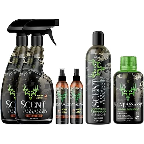 Combo Package – Natural Earth – 16oz Spray x 2, 4oz Spray x 2, Laundry Detergent, Body Wash and Shampoo – Hunting Scent Eliminator – Scent Away for Hunting and Camping