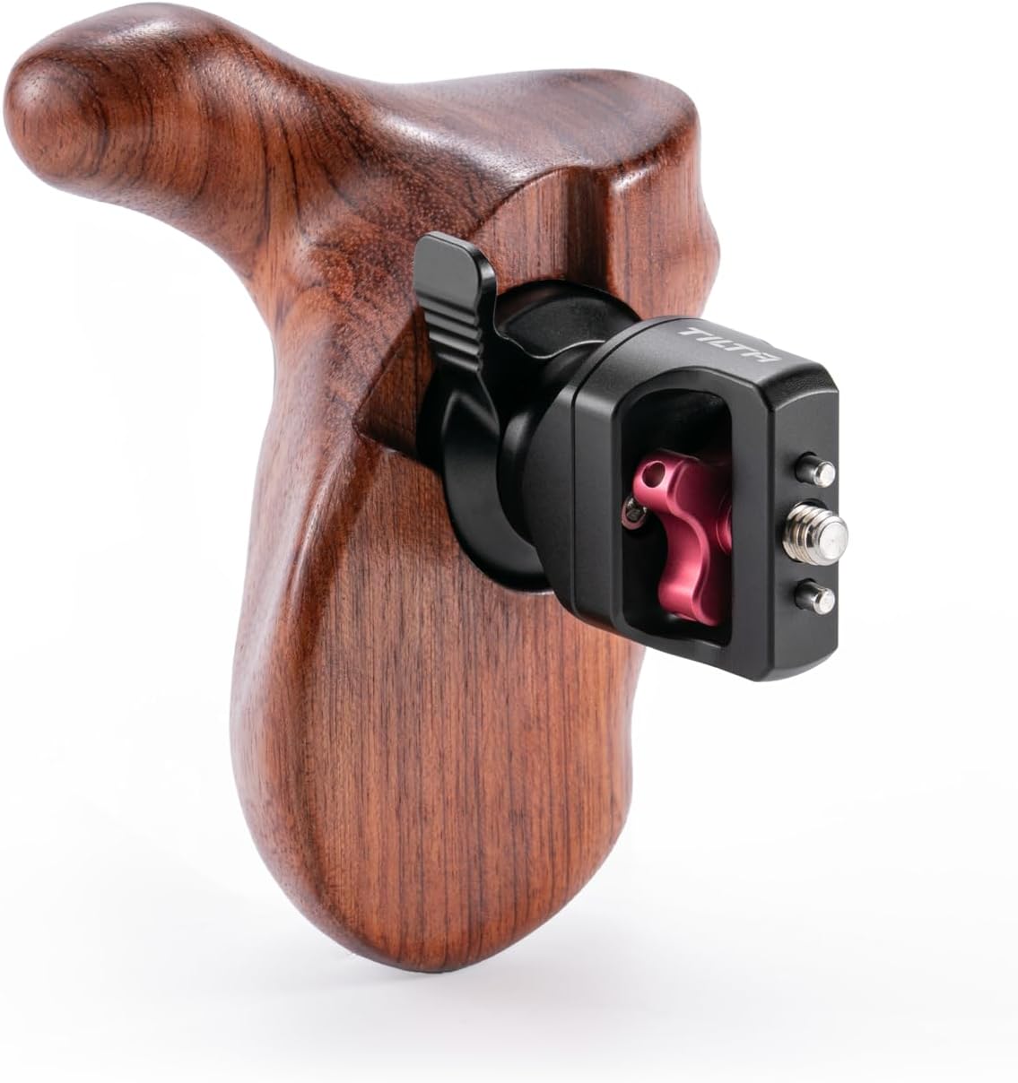 Advanced Left Side Wooden Handle (1/4-20" with Locating Pins - Type XI) | Black Walnut Wood & Aluminum Alloy Build | Quick Release Button