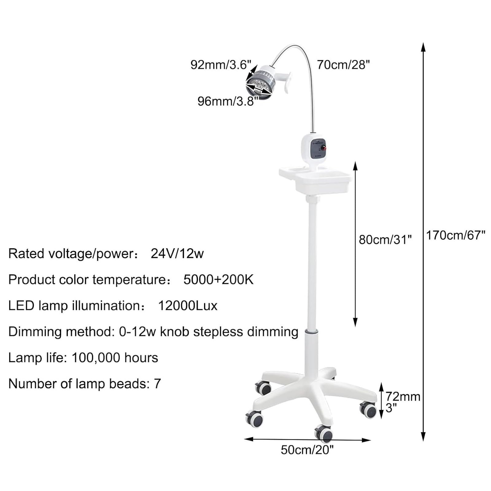 Lampa do Badań Chirurgicznych LED, 12 W Lampa do Badań Medycznych z Tacką, Ściemnialna Lampa do Badań Bezcieniowych, do Badań Ginekologicznych Ambulatoryjnych