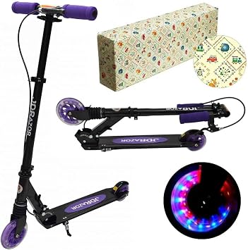 JD RAZOR MS-205R-B Kickboard, Kick Starter, Hand Brake Included, Illuminated, LED Wheels, Height Adjustable, For Adults & Kids, Present, Convenient, Portable, Foldable, Load Capacity 198.4 lbs 90 kg