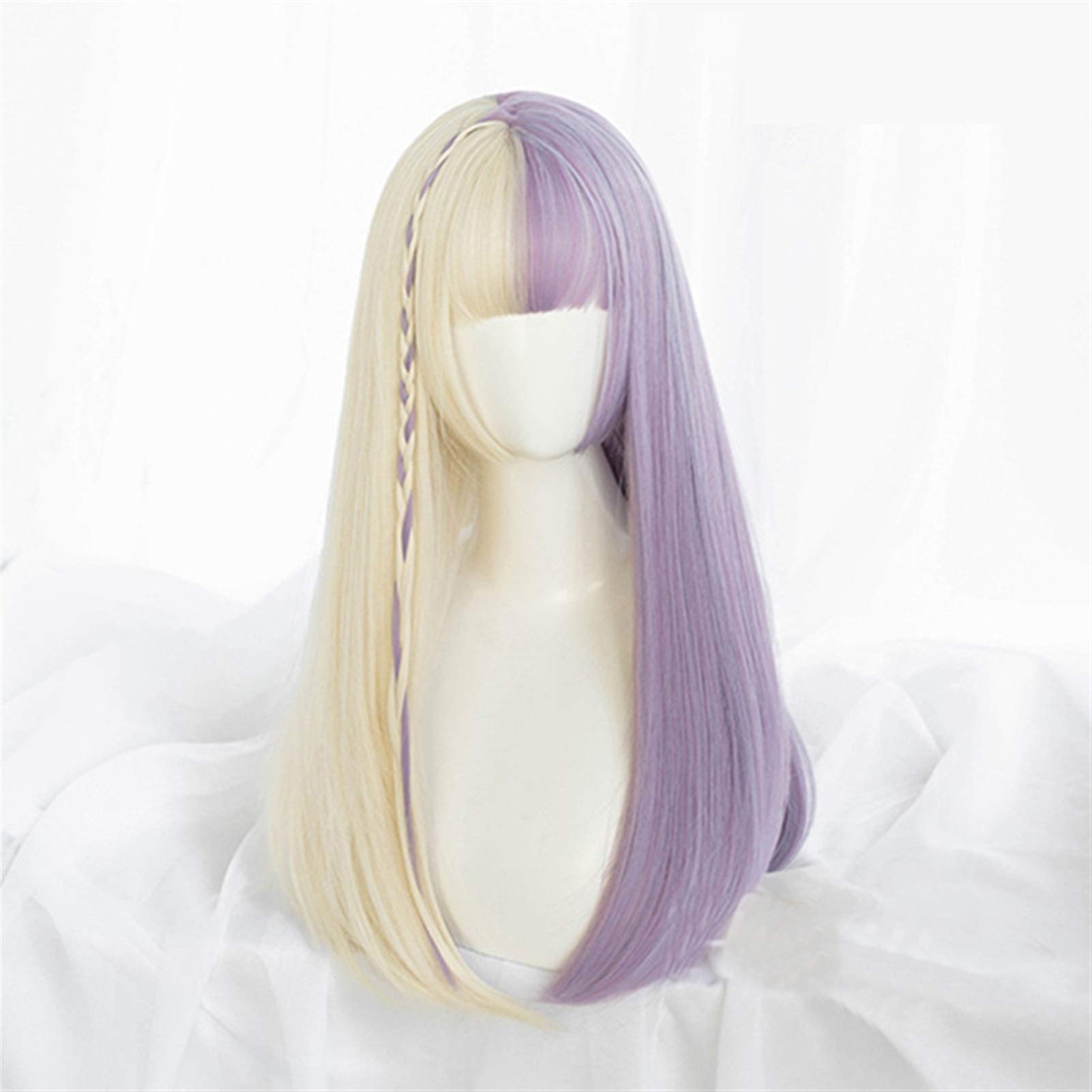 Parrucca cosplay Long Beige Purple By-Color Stitching sintetica con parrucca diritta Bangs for le donne
