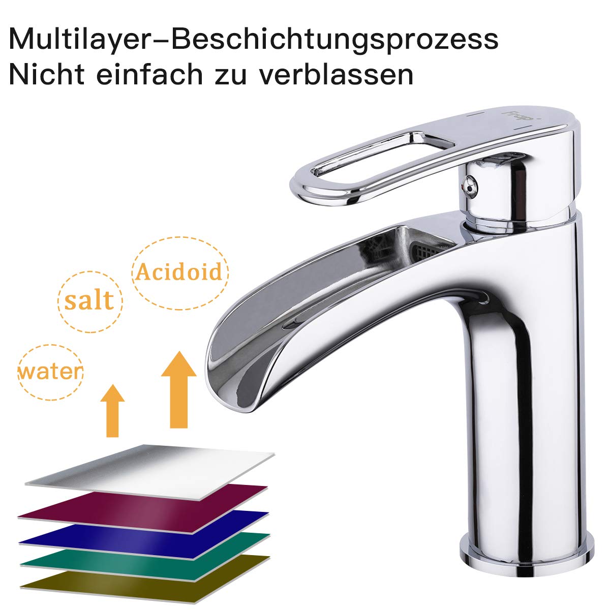 Frap Rubinetto miscelatore a cascata per lavabo da bagno, miscelatore monocomando per bagno, cromato