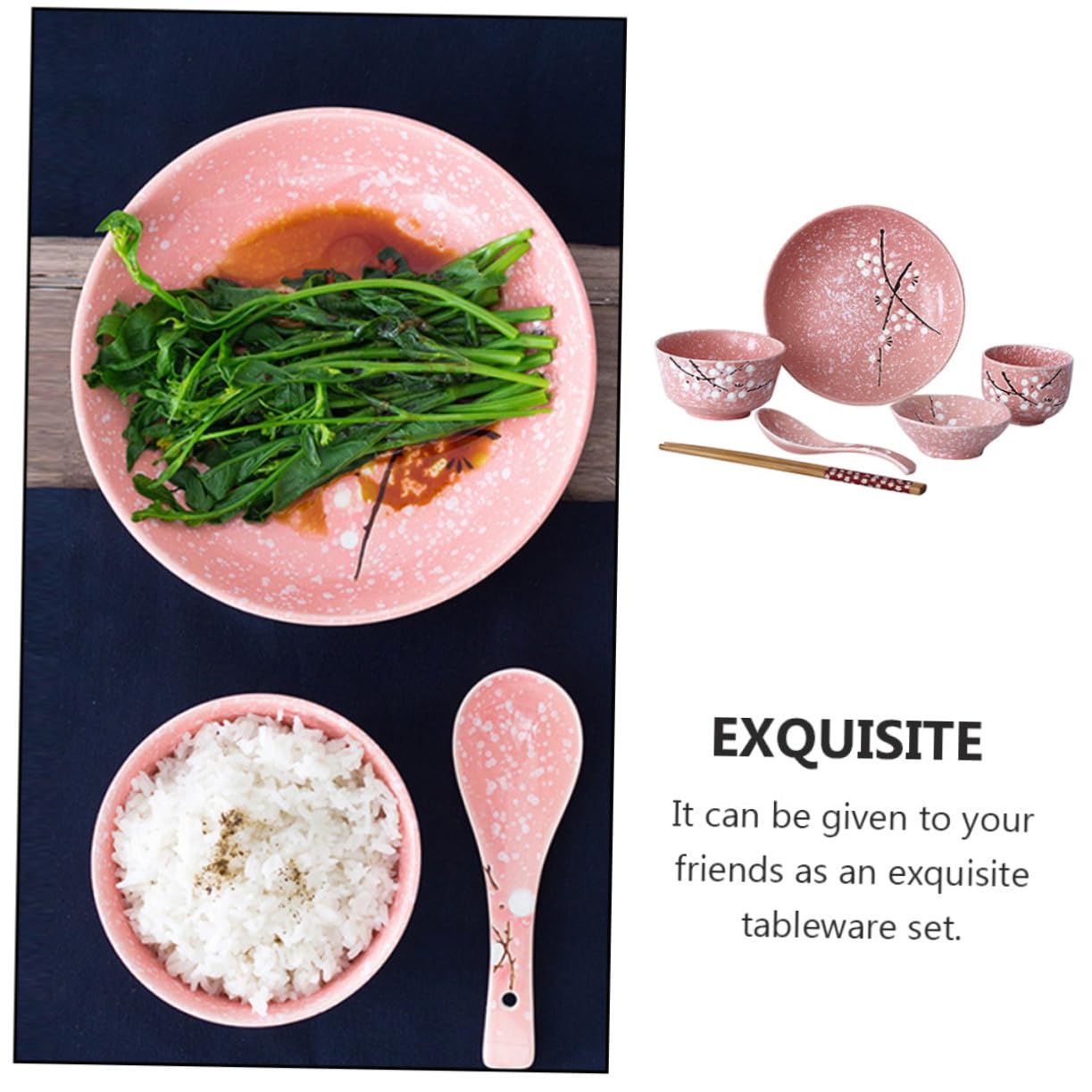 COLLBATH Vajilla Rosa Diseño Japonés Seguro para Hogar y Restaurantes con Cuencos Platos Tazones y Cubiertos Elegantes