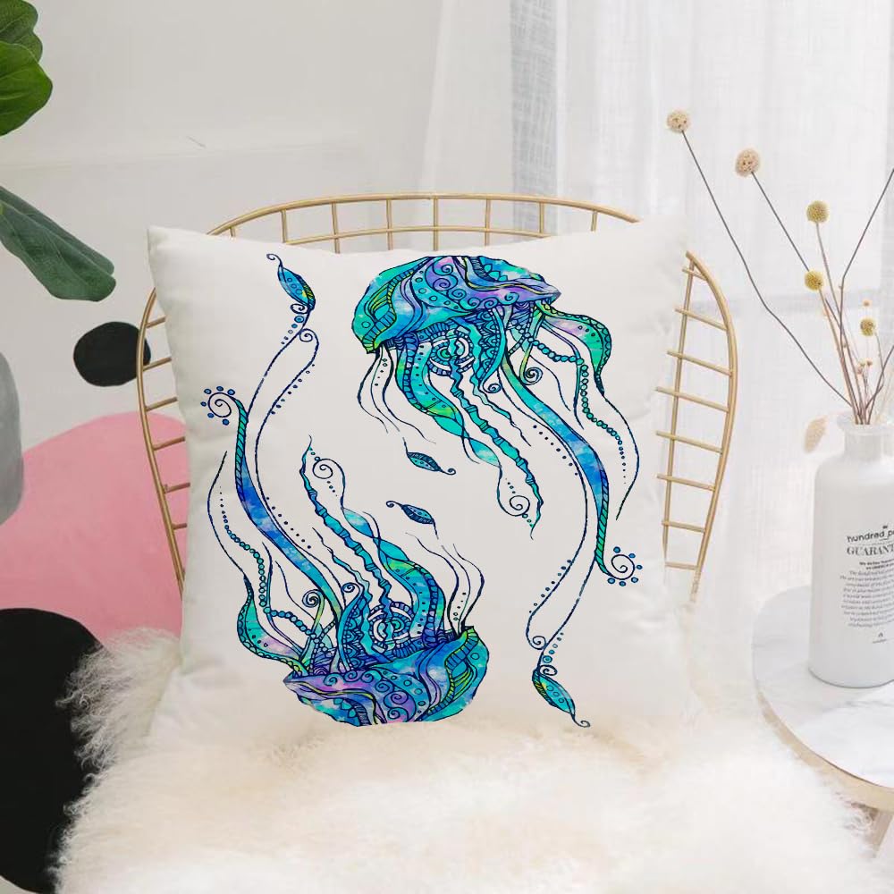 Hyosxw Jellyfish Decor,Jellyfish Shaped With Orname - A7 Cushion Cover,Throw Pillow Case Home Decorative For Living Room Bedroom Sofa Chair 18X18 Inch,Jellyfish Decor,Jellyfish Shaped With Ornamental Patterns Boho Style Beach Them,Pillowcase 45X45cm