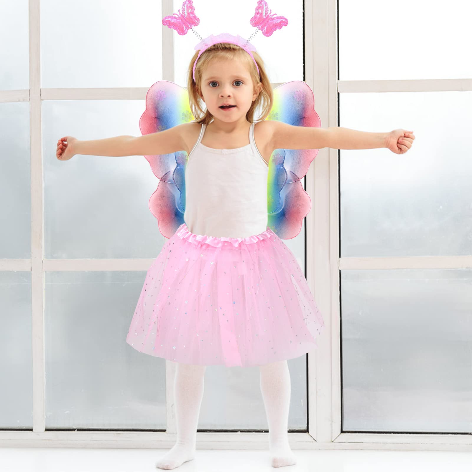 Tacobear - Déguisement Fée Lumineux LED - Ailes, Jupe Tutu, Baguette Et Serre-tête - Enfant 3-8 Ans