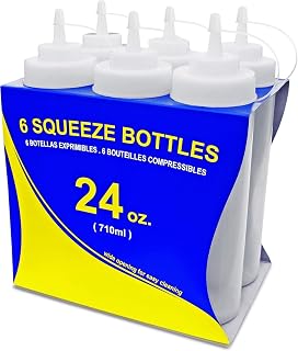 New Star Foodservice 24oz Clear Wide Mouth Squeeze Bottles, Leakproof BPA-Free, Pack of 6 Condiment Dispensers