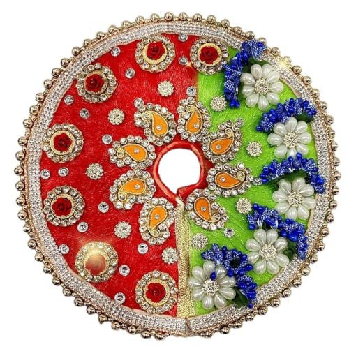 Image of Partish Laddu Gopal Dress with Mukut, Mala, Bansuri, Kangan l Ladoo Gopal Dress l Bal Gopal l Kanha Ji Thakur Ji Heavy Dress Size 0 1 2 3 4 5 6 7 8 (Red+Green, Size 6)
