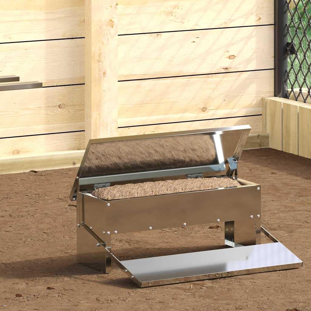 Comedero para gallinas de acero galvanizado, 48,5 x 39,5 x 19 cm, capacidad de 5 kg, comedero para interior y exterior, resistente a la intemperie, resistente al agua, porciones automáticas