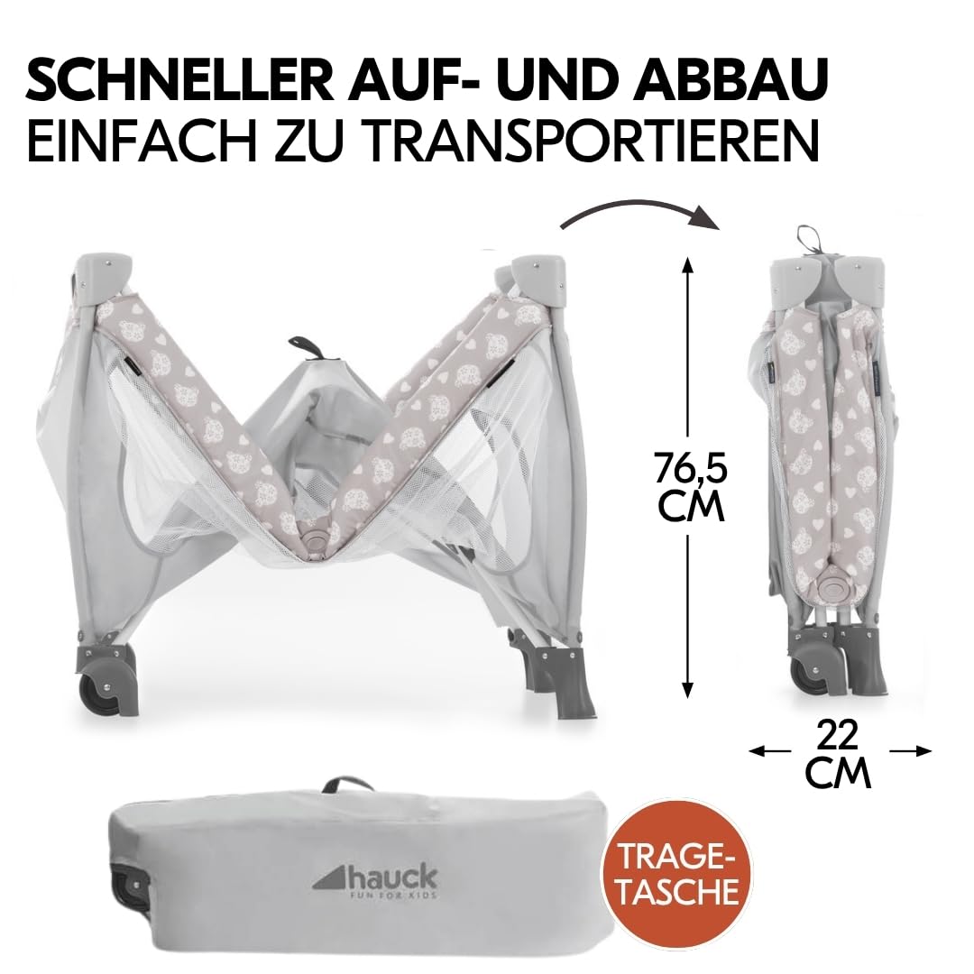 hauck Sleep n Play Center Baby Reisebett Set - Teddy Grey | inkl. Matratze & Insektenschutz | Kinderreisebett mit Neugeboreneneinhang, Wickelauflage & Tasche