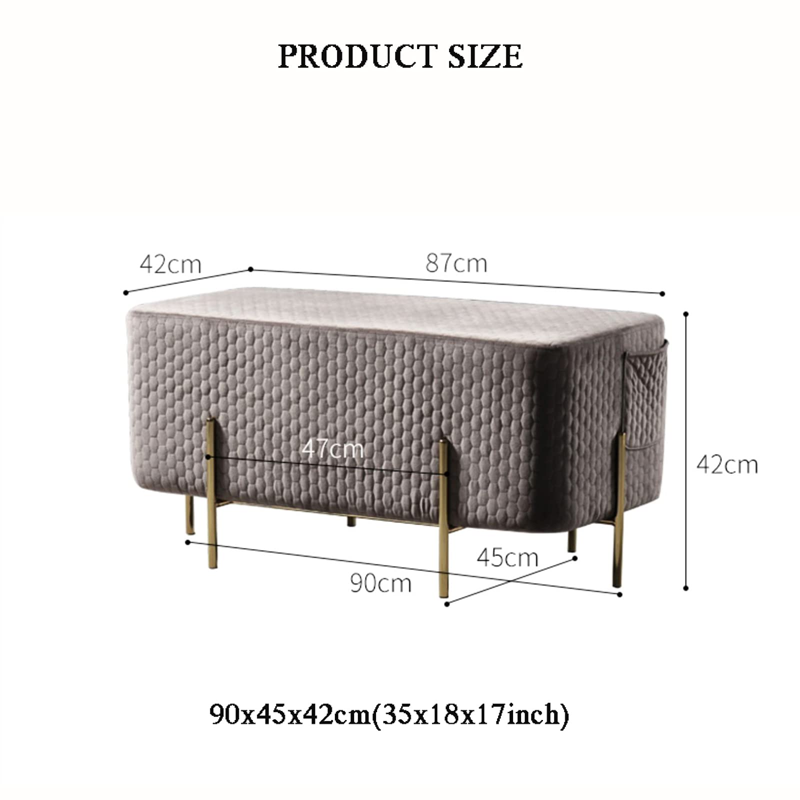 Banco de Terciopelo Suave, reposapiés tapizado de Primera Calidad, Banco Auxiliar Tipo sofá, Taburete Moderno para cambiarse de Zapatos, Bancos multifuncionales - Naranja 88x45x44c