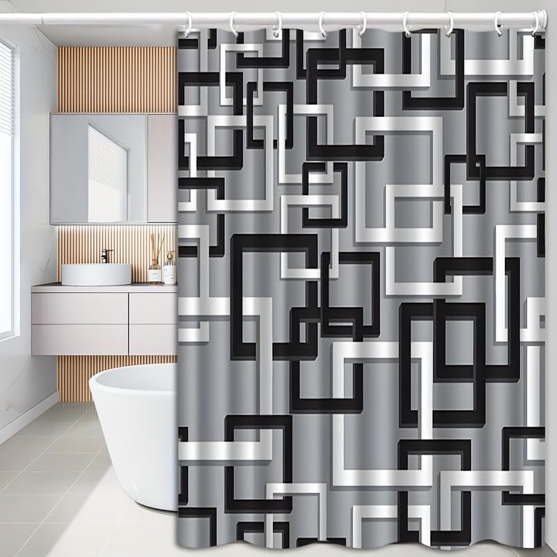 Rideau de douche chic géométrique relié en tissu imperméable durable