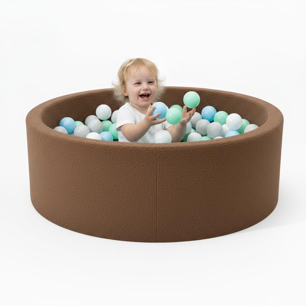 Foam Ball Pit - 36.5" x 13.2" Ball Pit for Toddlers,Round Soft Playpen with 100% Cotton Cover & High-Resilience Memory Foam,Machine Washable,Indoor Outdoor (Brown,Not Includes Balls)