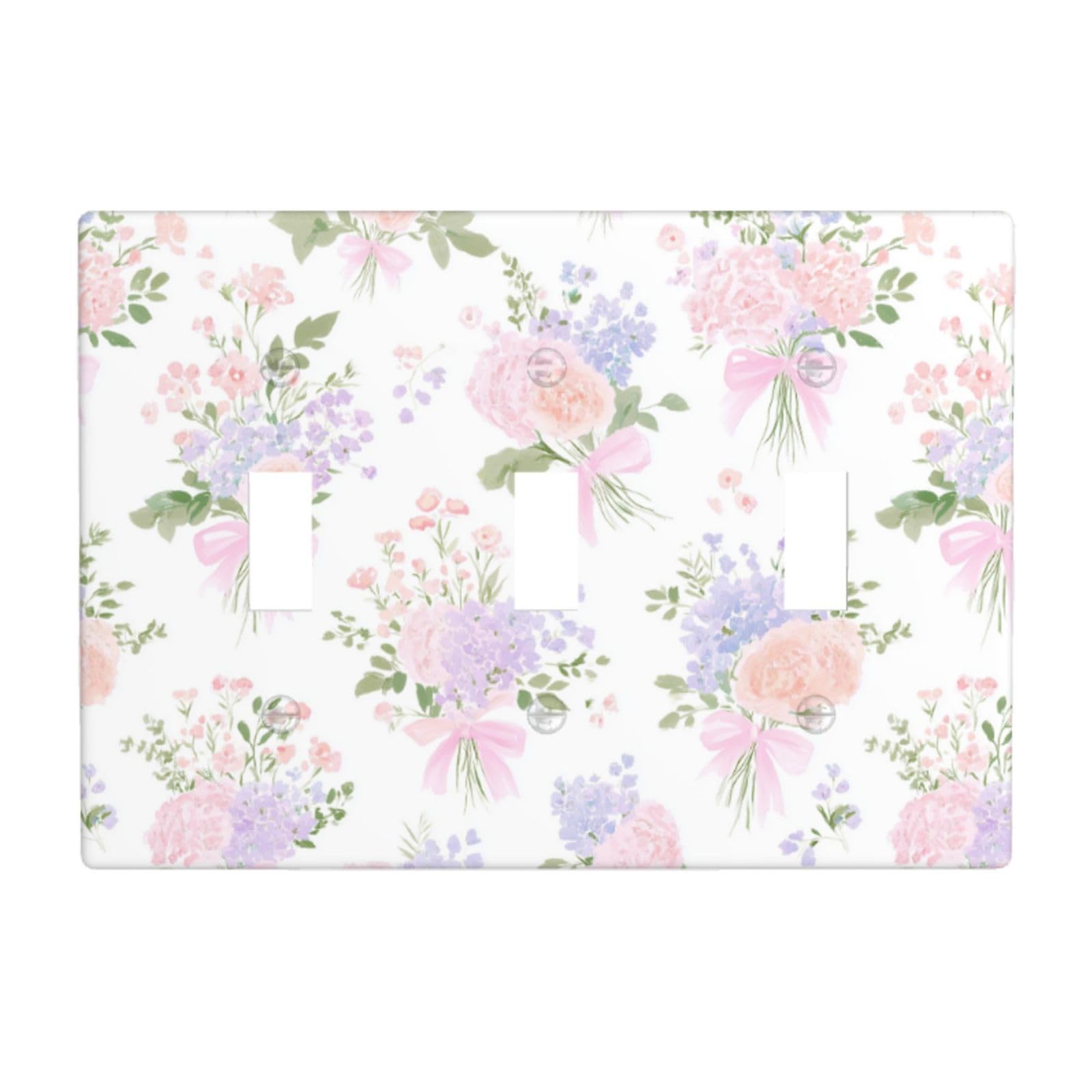 Woshuwo White Watercolor Pink Rose Floral Bouquets Light Switch Covers 3 Gang Triple Toggle Wall Plate Switchplate Electrical Faceplate For Bathroom Kitchen Bedroom Decor