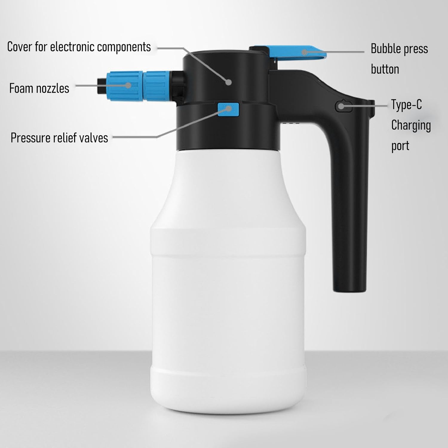 1.5L Electric Foam Sprayer, Cordless Car Wash Foam Gun, Garden Sprayer, PP Electric Foam Spray Bottle for Car Washing Garden Watering, Foam Cannon Electric Foam Sprayerfor Hose