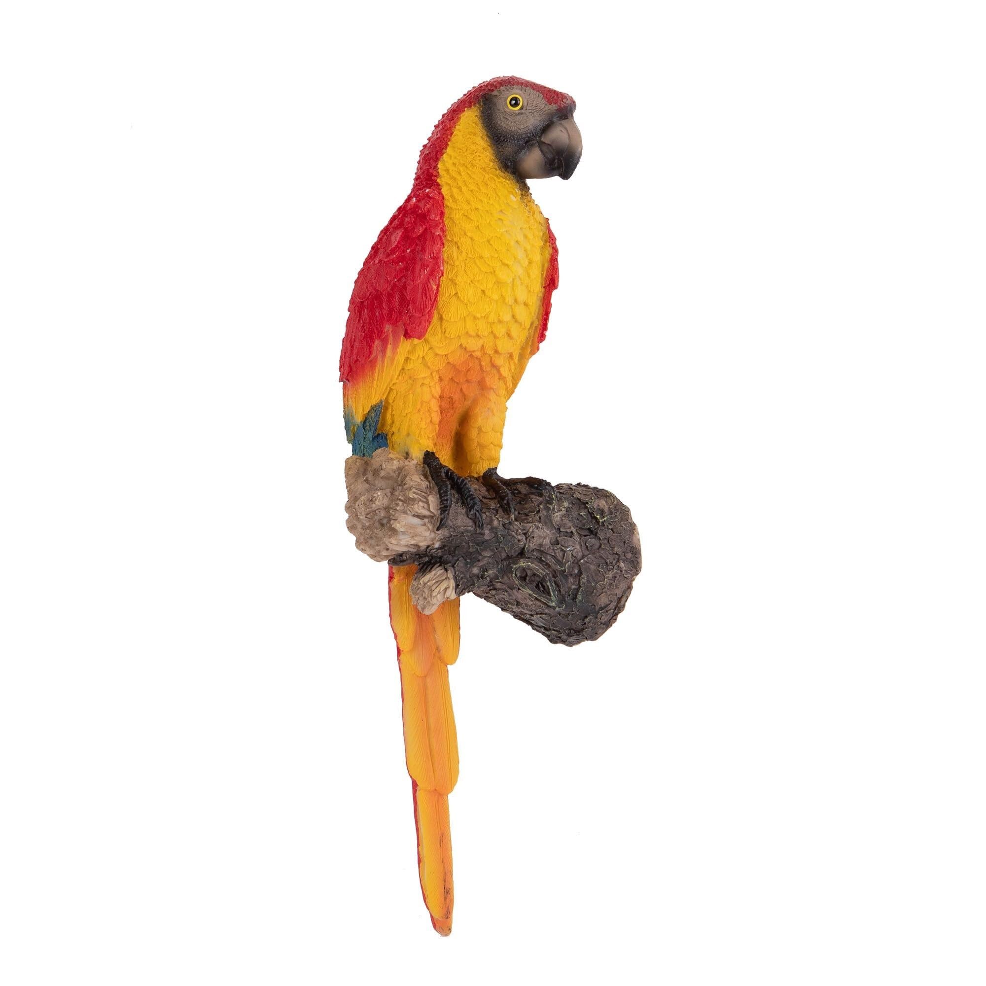 Rich Iron Cute Statues Red Realistic Resin Parrot Tree Trunk Sculpture Lifelike Backyard Decor