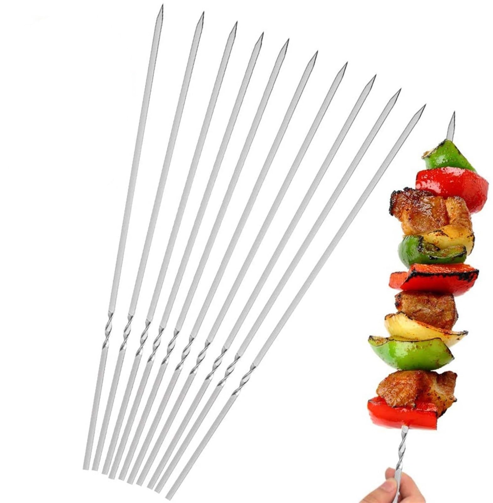 Brochetas de Kebab, 15 piezas Reutilizables Planas de acero inoxidable Brochetas para barbacoa Varilla de aguja para barbacoa Compatible con herramientas de picnic para acampar al aire libre Herrami