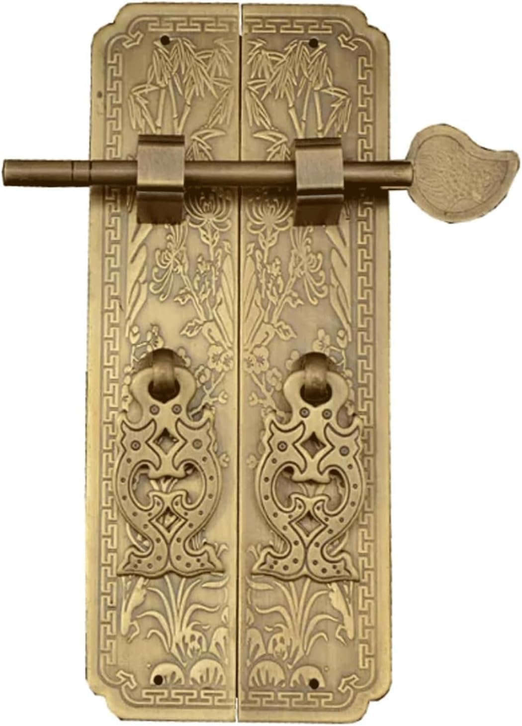 TIST Iron Door Knocker Retro Pure Copper Door Knock Chinese Style Door Handle for Home Cabinet Door Ring Knocker Decor Surface-Mounted Installation(Brass,3 * 13cm)