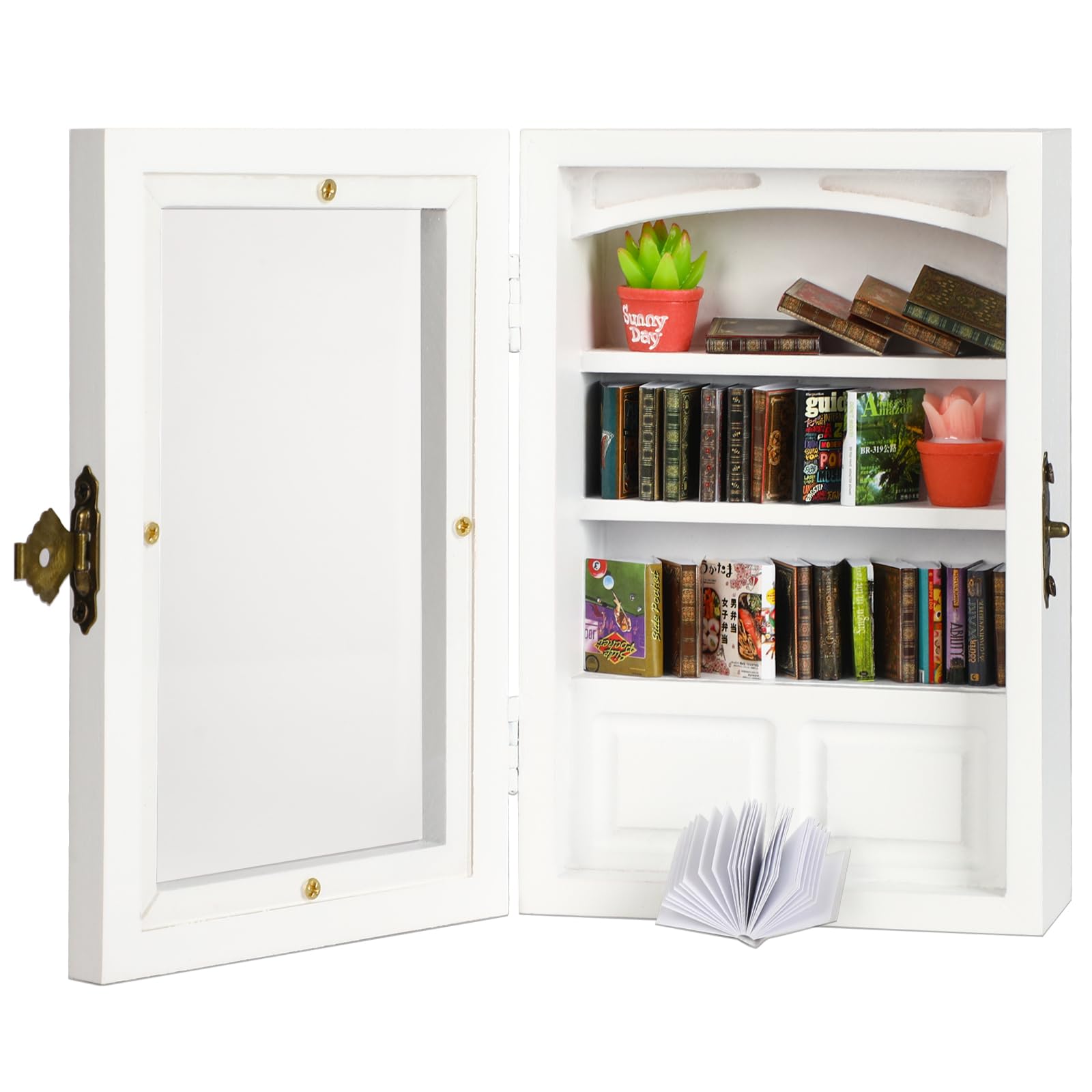 JULEASEL Anxiety Bookshelf with 24 Real Mini Books, Unique Mini Book Shelf, Miniature Library Gifts for Book Lovers, Anxiety Bookshelf for Home Room