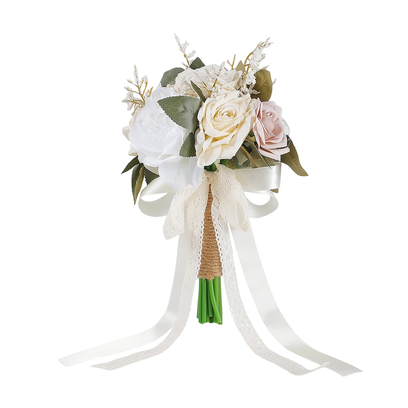 Buxuaaaa Realistic Rose Bouquet White Artificial Rose Bridal Arrangement for Wedding Ceremony Maid Keepsakes Bridal Handheld Bouquet