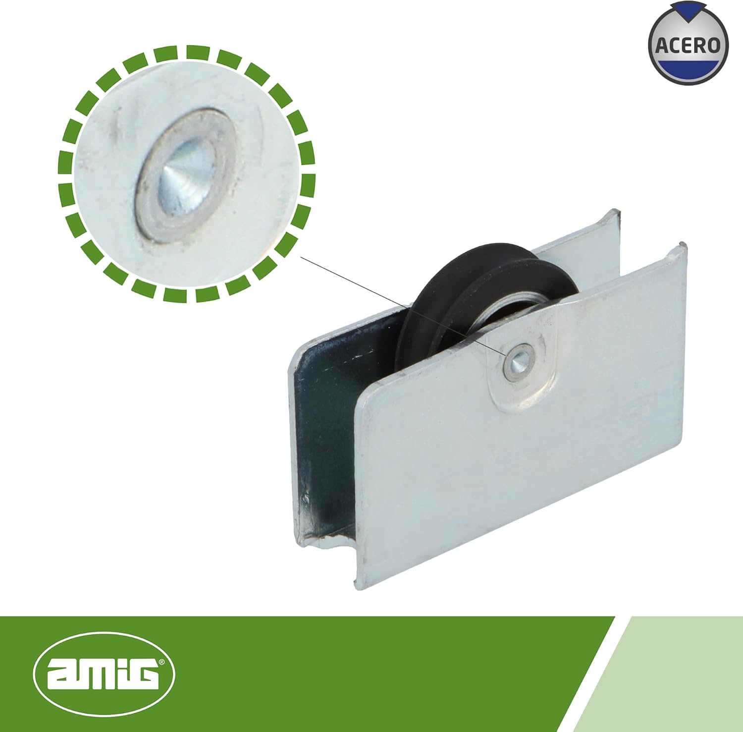 Amig - Sliding Window Bearing - Set of 2 - Size 45 x 25 mm - Metal Housing and Ball Bearing - Designed for Sliding Windows - Zinc Plated Steel