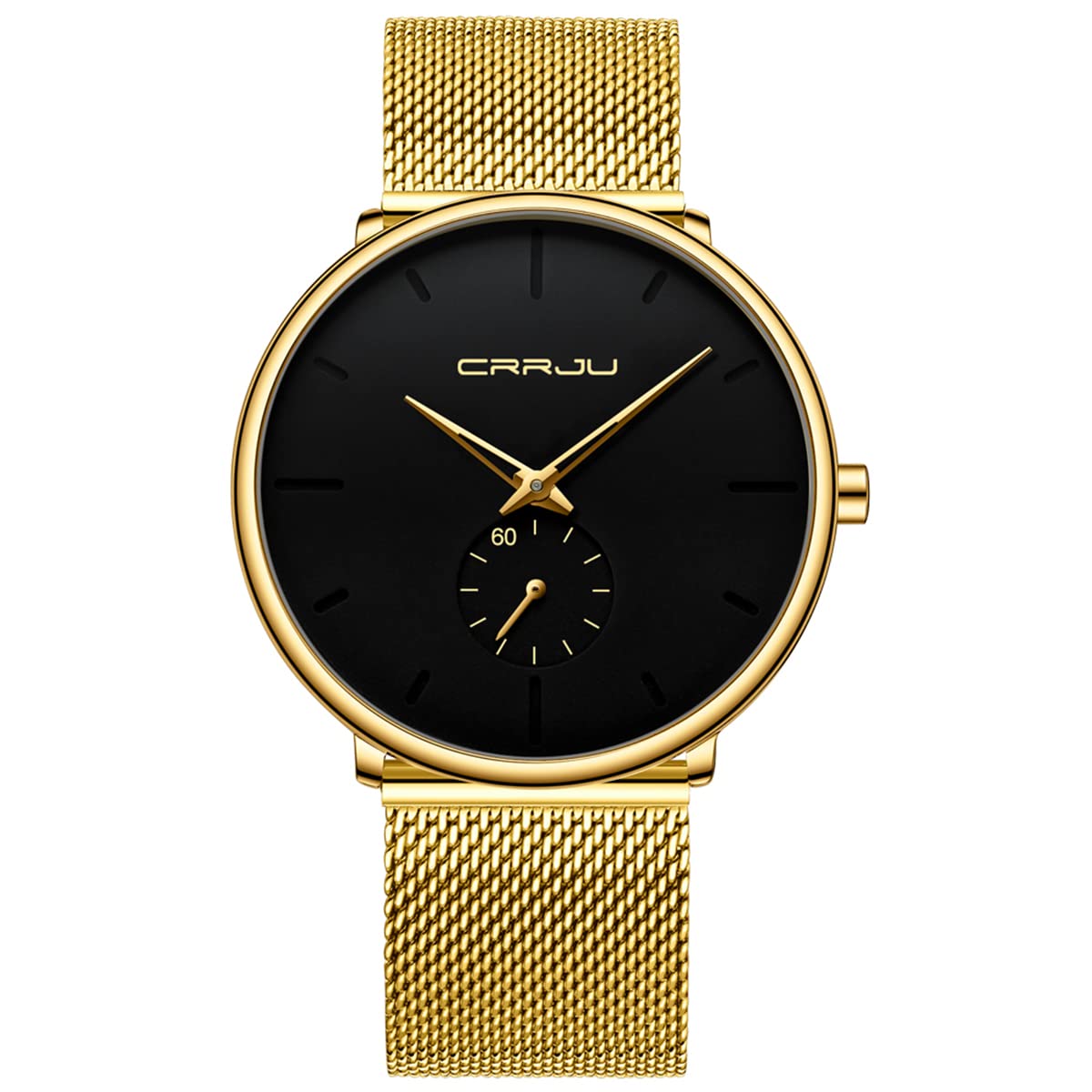 Orologio da polso da uomo, ultra sottile, minimalista, impermeabile, alla moda, unisex, con cinturino in maglia in acciaio inox dorato, nero, Moda