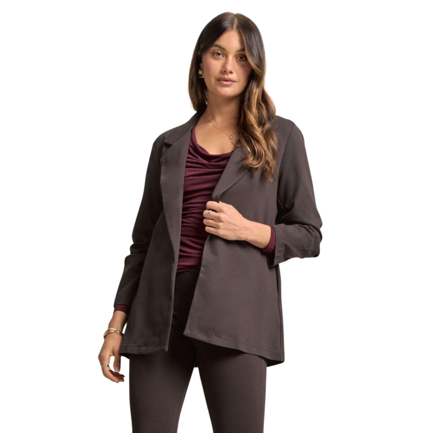 Dear Scarlett Womens 3 4 Ruched Sleeve Magic Blazer