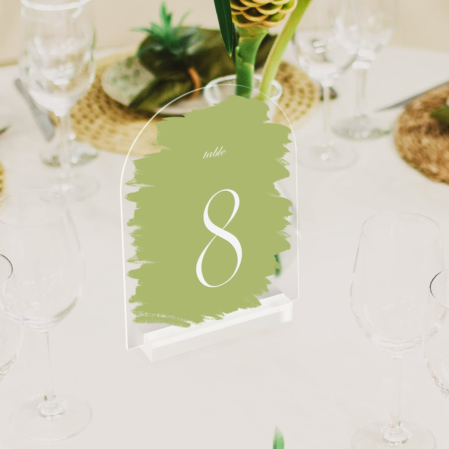 Satiniertes Acrylschild mit transparentem Ständer, blanko, gewölbt, mit Halter, gewölbte, satinierte DIY-Tafeln für Hochzeit, Tischnummer, ca. 13 x 18 cm,10 Stück