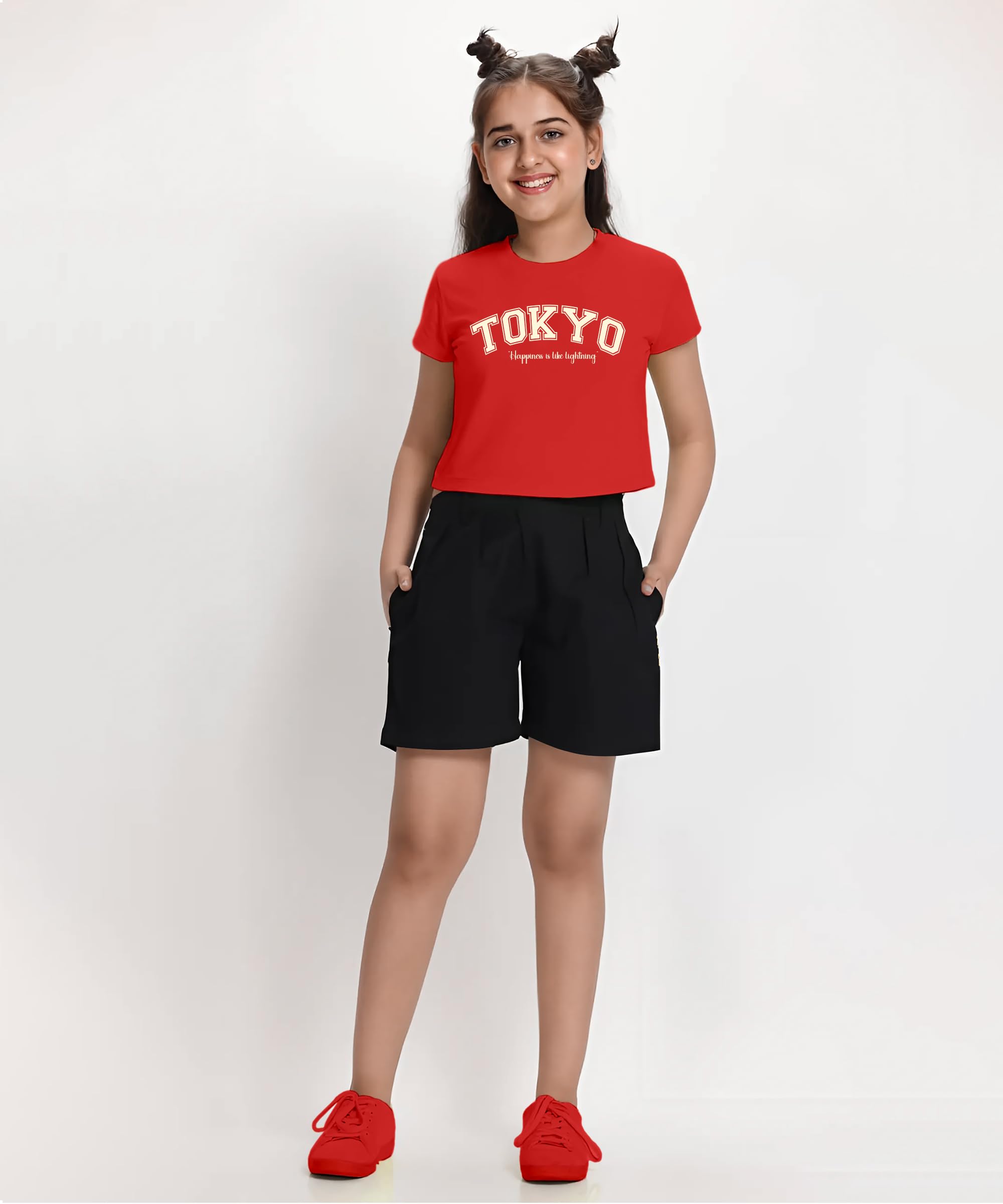 KYDA KIDS® Top corto per ragazze, 100% cotone, maglietta elegante con stampa a mezza manica, vestibilità regolare per ragazza (confezione da 5)