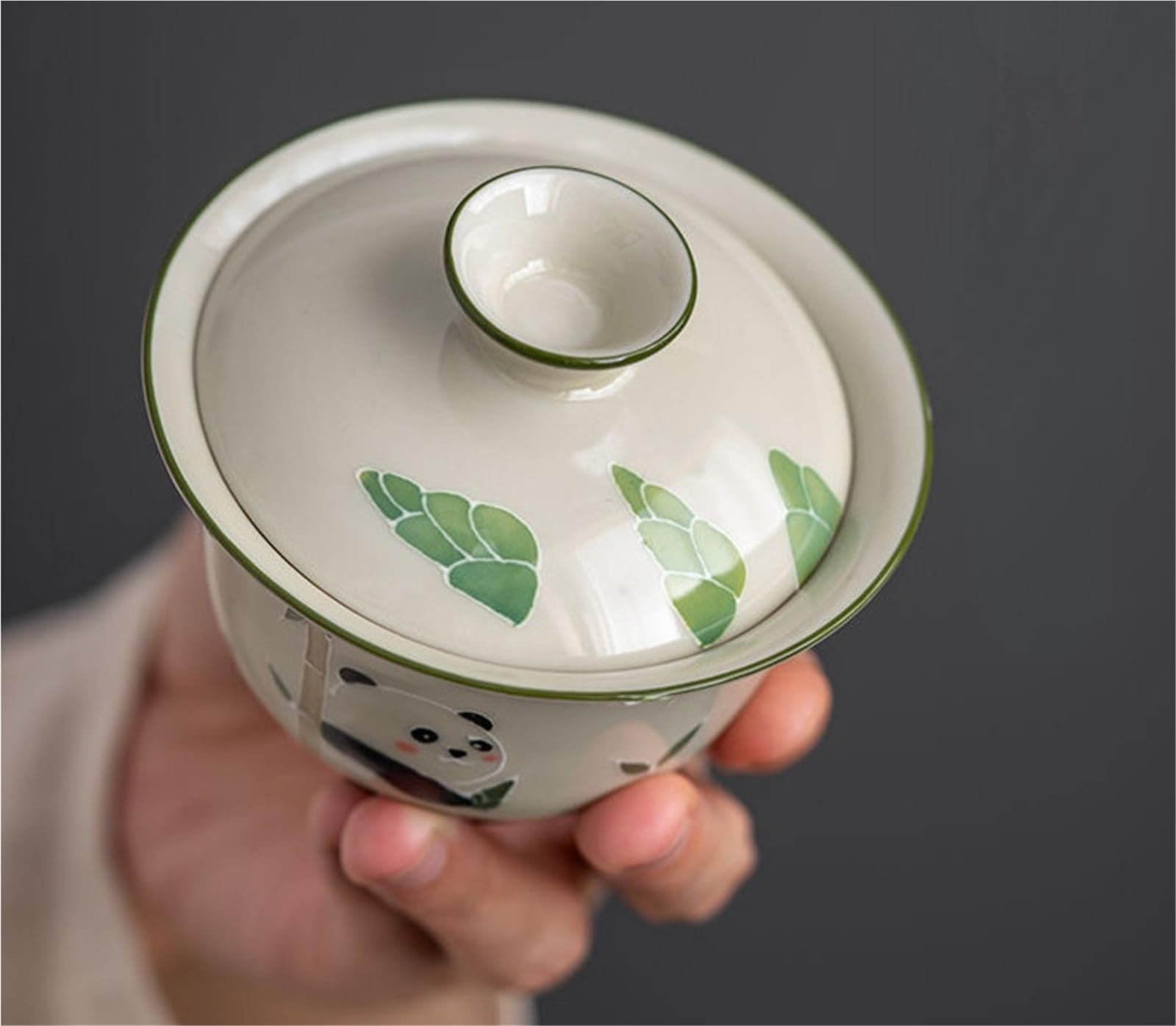 136 ml roślina popiół pokrywa miska ręcznie malowana ulga urocza panda herbata Tureen starożytny Gaiwan zaparzacz do herbaty kawiarnie kolekcja Teaware
