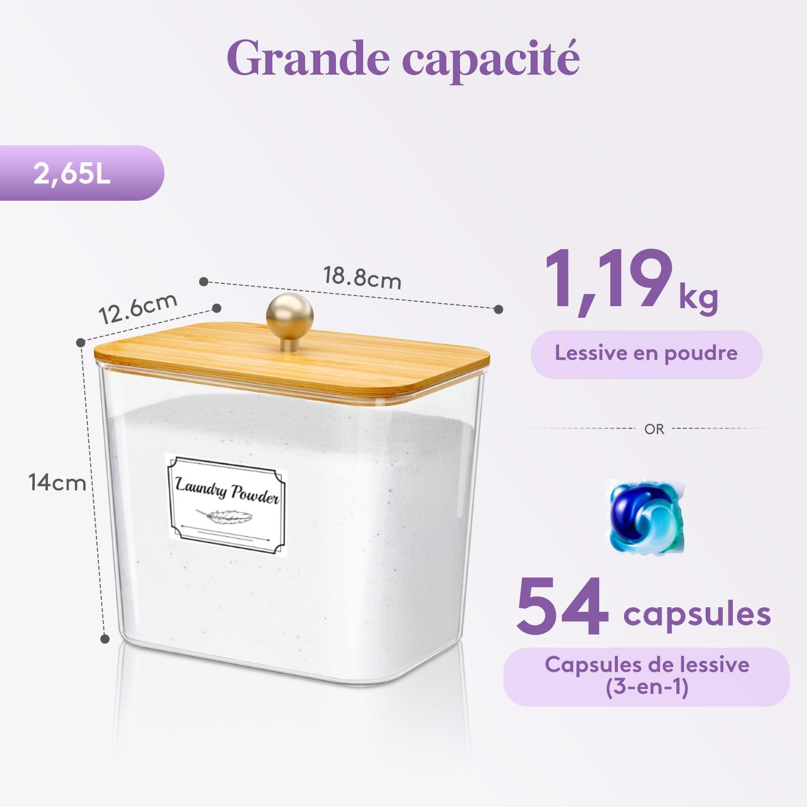 Lifewit 2700 ml Rangement Lessive en Capsules avec étiquettes et Cuillères, Récipient pour Poudre à Lessive avec Couvercle en Bambou, Boite Lessives, Rangement Buanderie Organisation, Naturel,Lot de 3