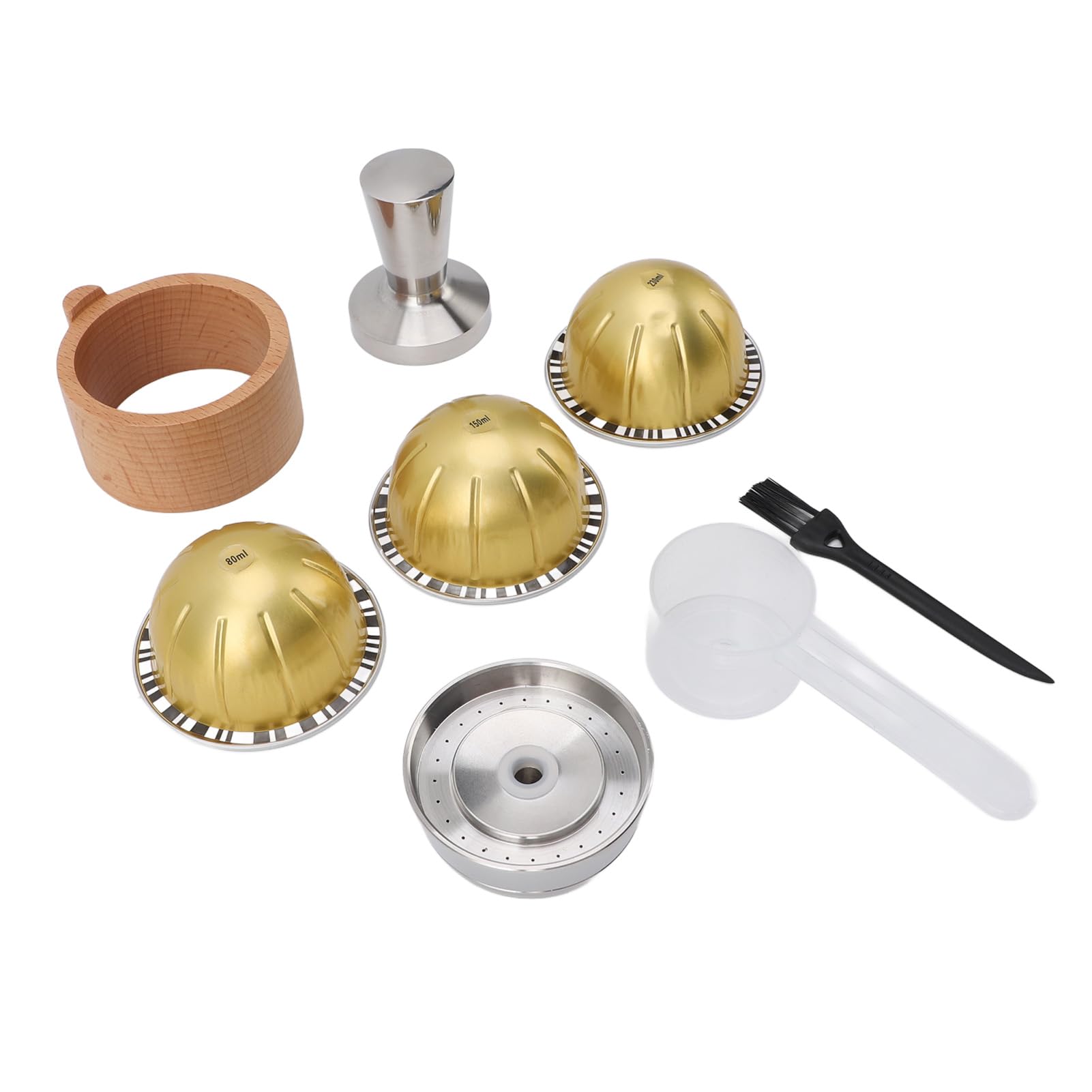 Juego de Tazas Cápsulas de Café Reutilizables para VERTUOLIN con Soporte de Madera y Tamper 80ml 150ml 230ml