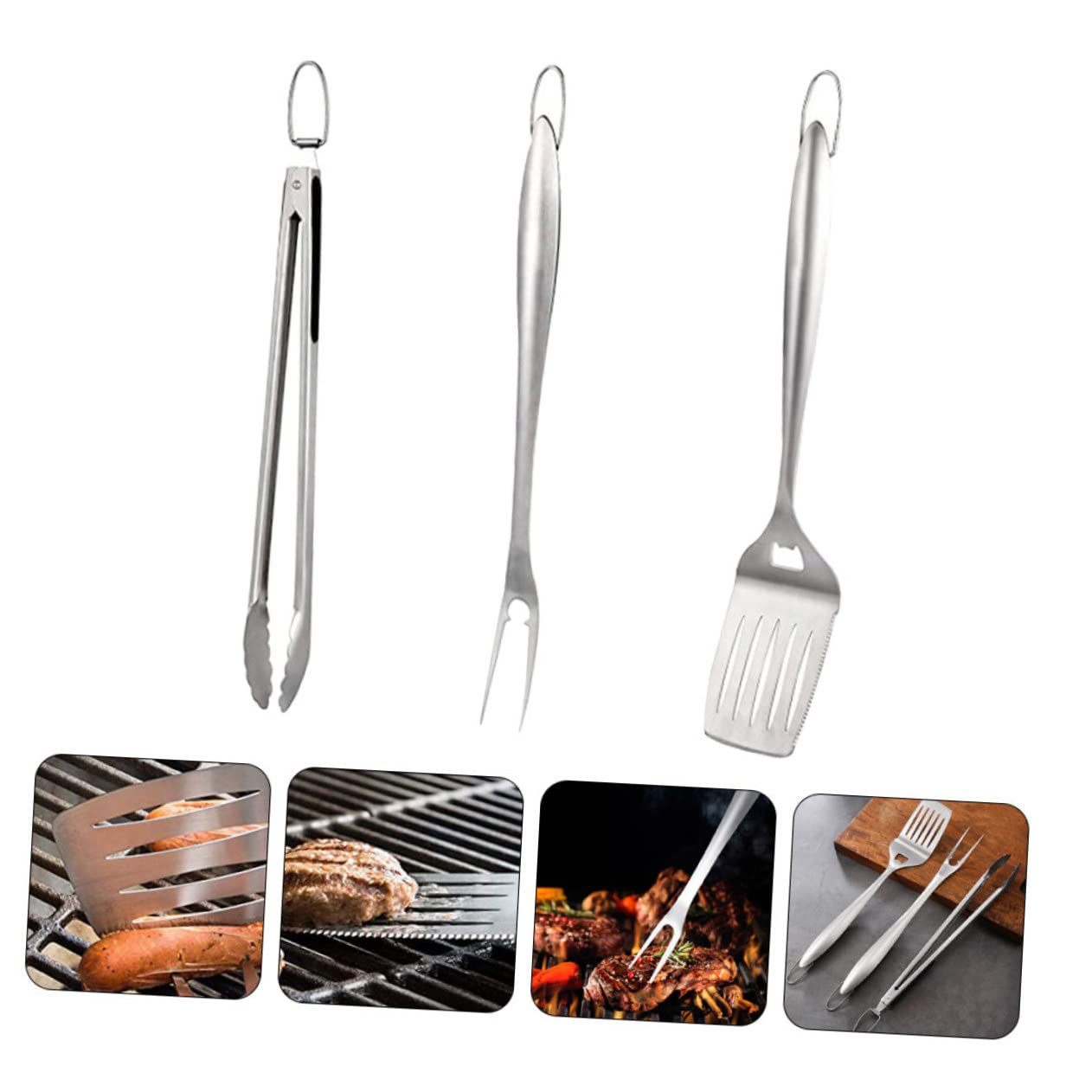 1juego Herramientas De Barbacoa De Inoxidable Utensilios Portátiles para BBQ Incluye Espátula Tenedor y Pinzas para Camping y Reuniones Al Aire