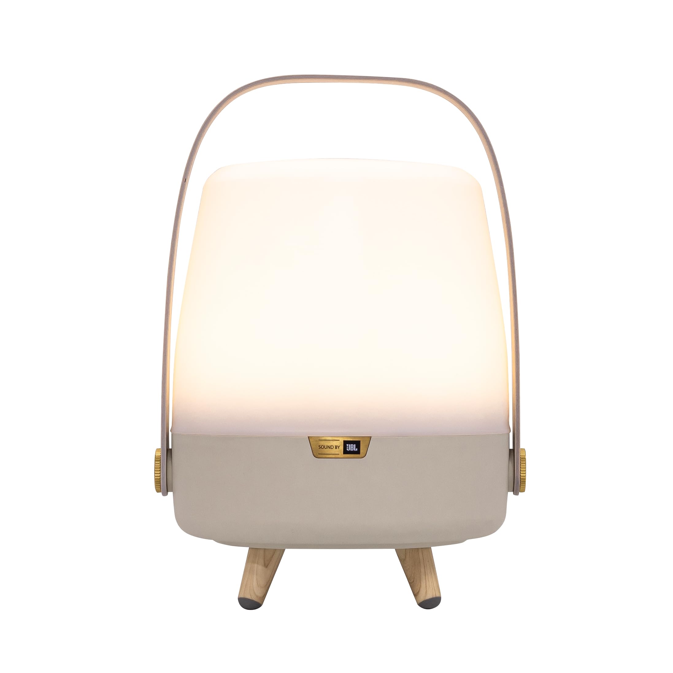 Kooduu Lite-up Play Mini - Bluetooth Lautsprecher mit Lampe - Sand | Höhe 29cm - Premium-Erscheinungsbild - Dimmbares warmweißes Licht - Bis zu 11 Stunden Spielzeit - 3,5 Stunden Ladezeit - TWS