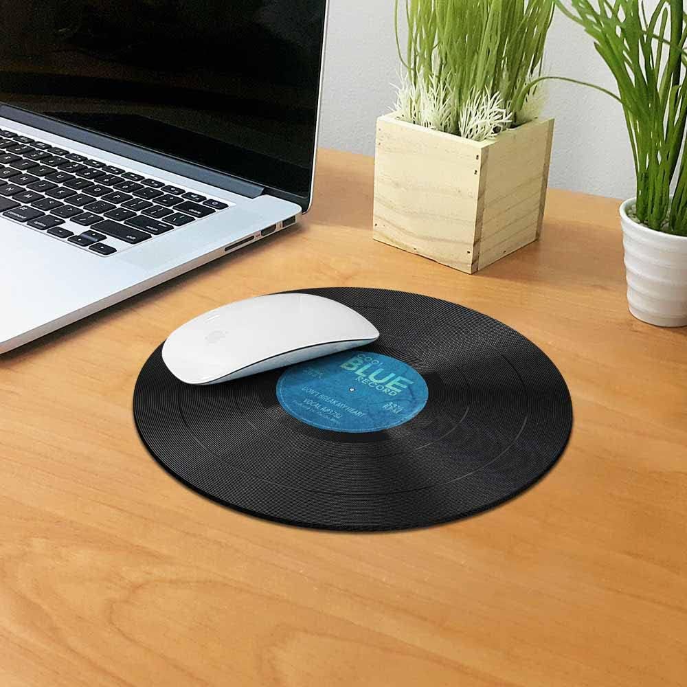 WIRESTER Non-Slip Round Mousepad, Vintage Vinyl Record Blue Mouse Pad for Home, Office and Gaming Desk image 5