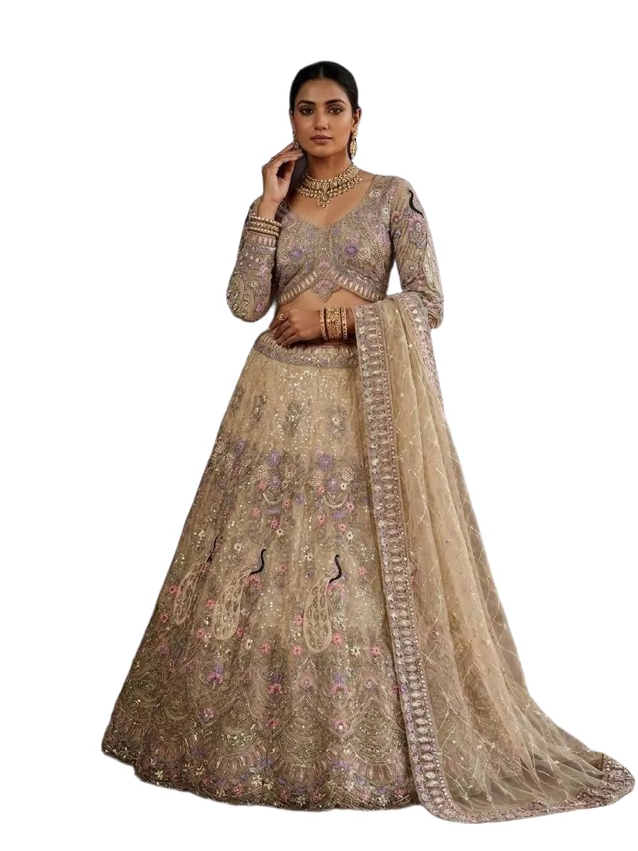 Womens Soft Butterfly Net Semi Stitched Lehenga Choli Set with Coding Sequins Work Lehenga Blouse and Dupatta Traditional Ethnic Wear-image-13