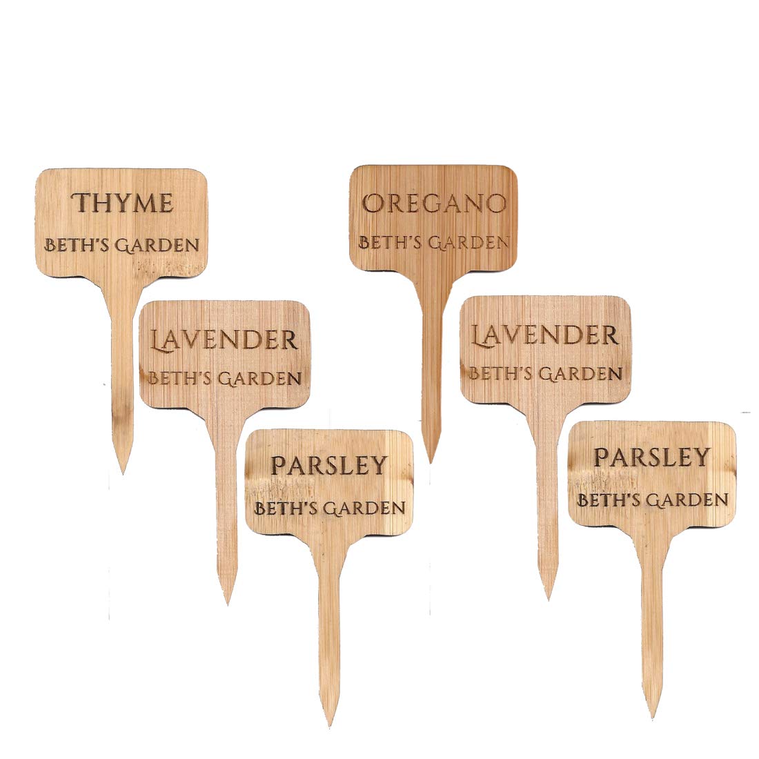 Personalized Custom Eco-Friendly 100% Bamboo Plant - Garden Markers - Wedding Favor - Plant Labels (T-Type) 4"x 2.25" x 1/16" - (6) Stakes Total