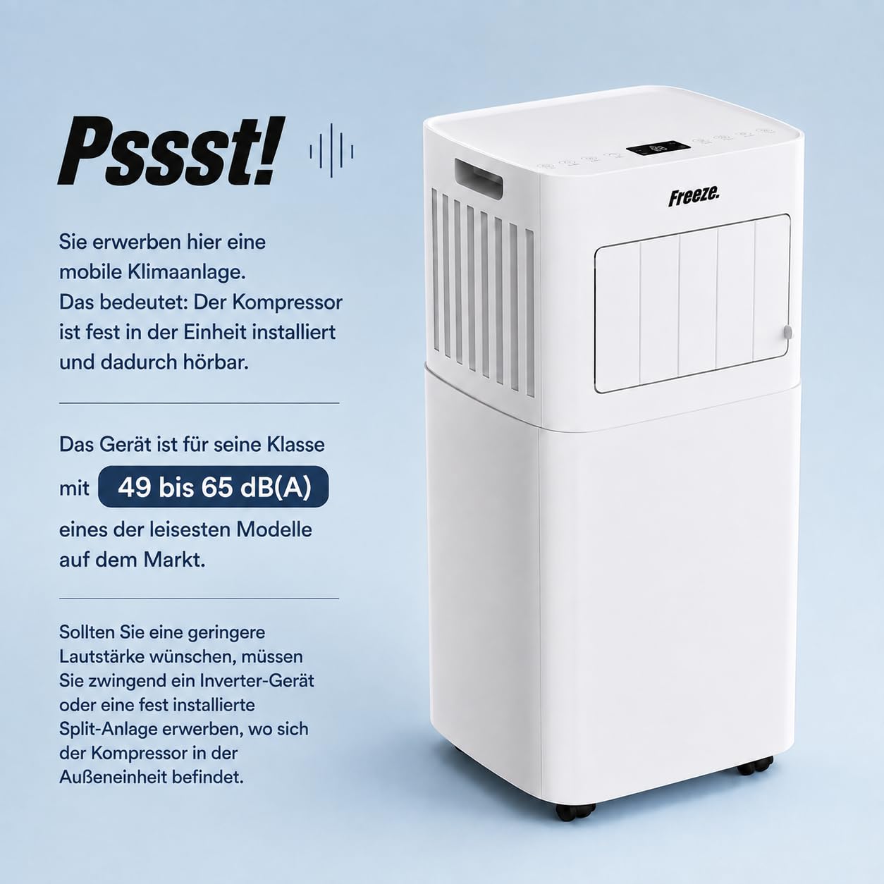 Freeze. nineH 9000BTU Mobile Klimaanlage mit Wärmepumpe, weiß, Monoblock-Klimaanlage und Heizung mit LED-Anzeige, Fernbedienung, Schlafmodus, verstellbarem Luftauslass, inkl. Abluftschlauch und Fenste