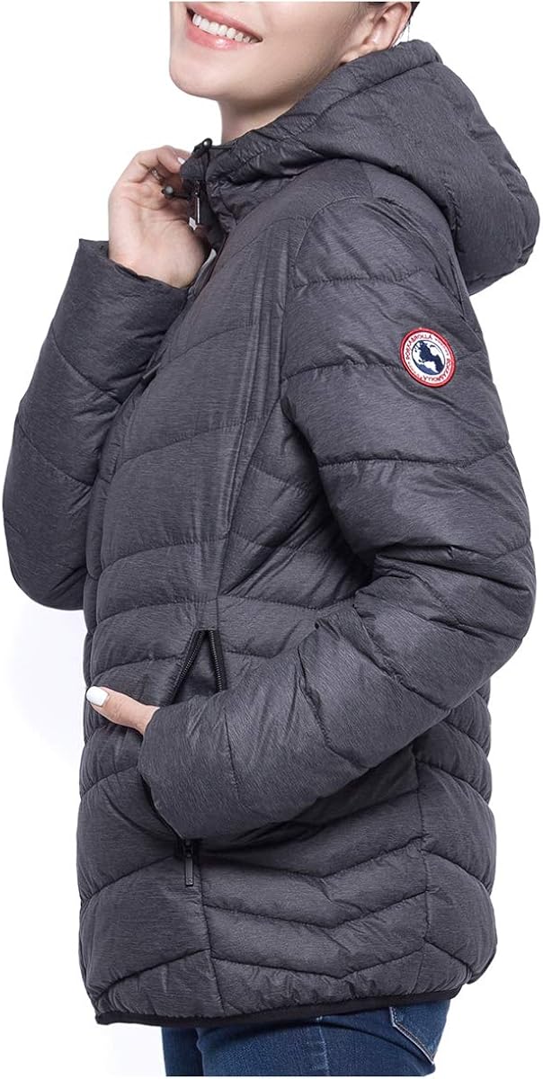 Rokka&Rolla Women's Lightweight Puffer Jacket Water-Resistant Hooded Winter Coat Small Dark Gray Heather