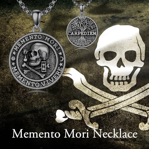 Memento Mori Necklace 925 Sterling Silver Skull Pendant Hourglass Tree of Life Memento Mori Jewelry Gifts for Men Women3