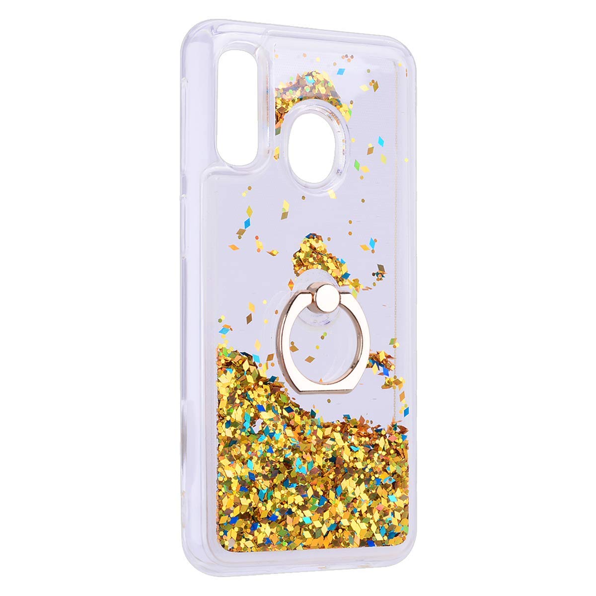 Mo-SomnusSamsung Galaxy A40 Case [Free Tempered Glass Screen Protector],Mo-Somnus Fashion Flowing Liquid Floating Bling Shiny Sparkle Glitter Clear Plastic Hard Case Cover for Samsung Galaxy A40 (Gold)