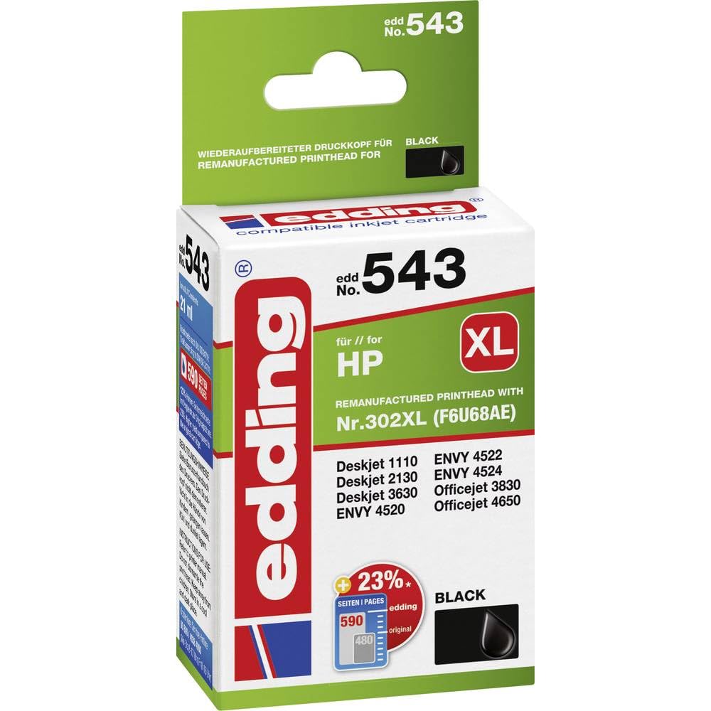 Cartouche edding EDD-543 noir haute capacité 21 ML compatible HP 302XL