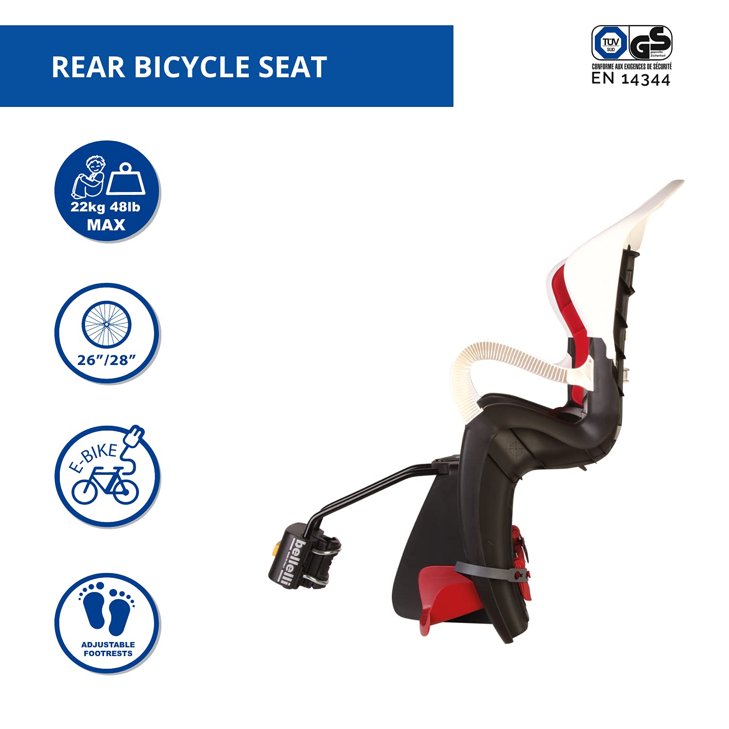 Seggiolino Bici Posteriore Tiger Per Bambini 3-8 Anni (fino A 22 Kg) - Fissaggio A Portapacchi, 5 Cinture Di Sicurezza