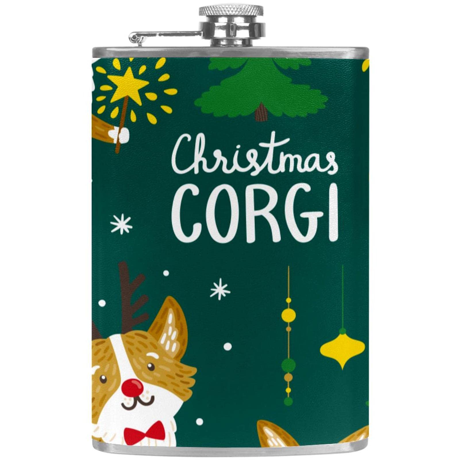Flasque pour liqueur de camping et pêche avec entonnoir motif Corgi Noël