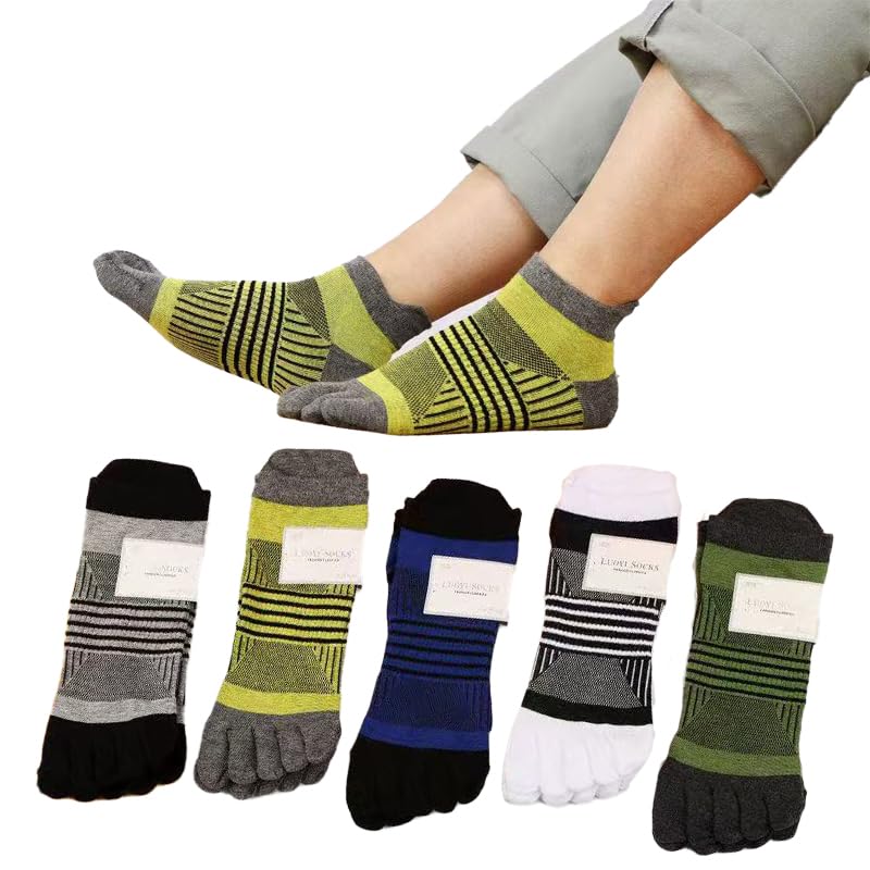 LUYIYI（ルイイーイー） 五本指ソックス 5足組 滑り止め付き 吸湿速乾 抗菌防臭 綿混 アンクル丈 メンズ レディース