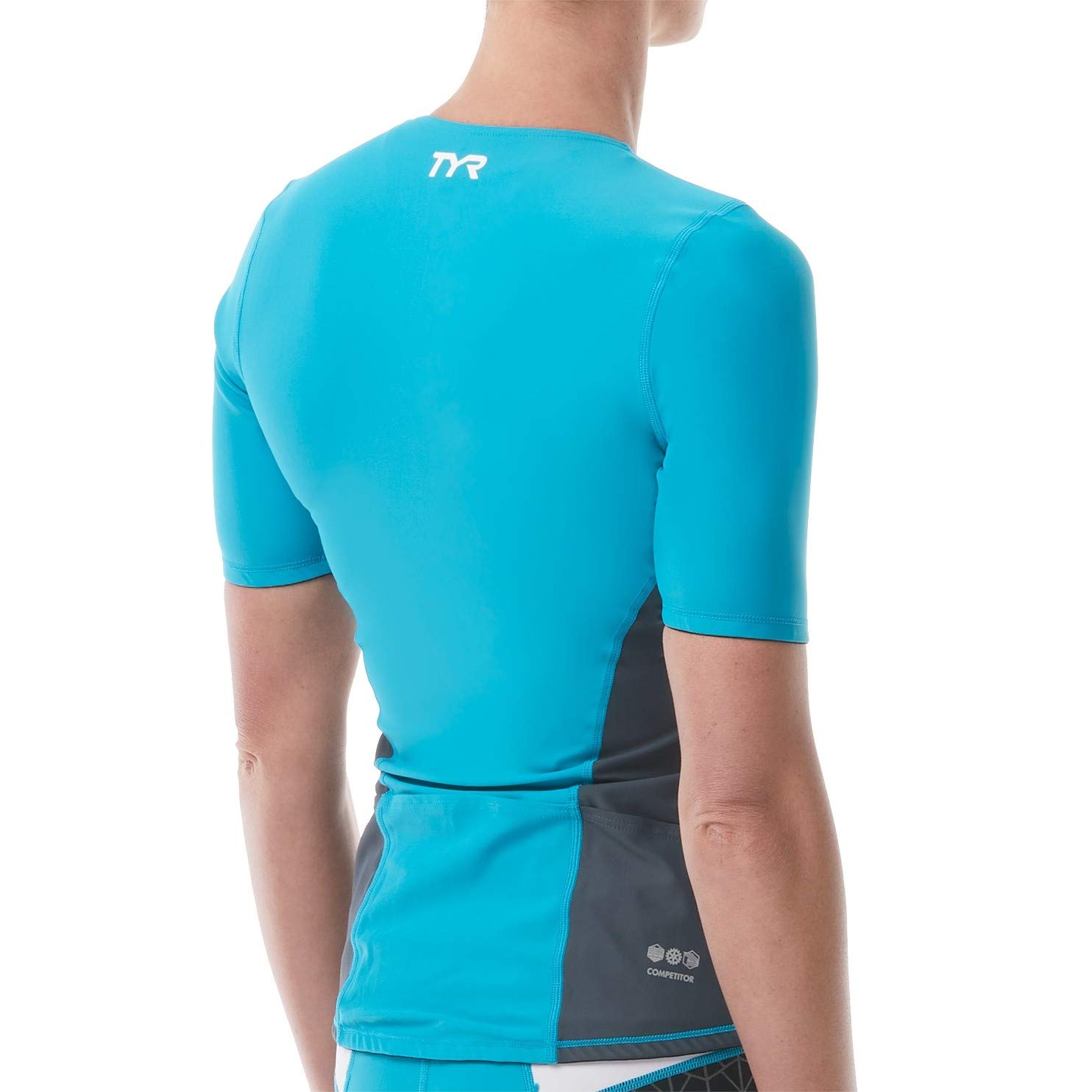 TYR TSSCOF6A582S Women's Comp S/S Top Turq/Grey/White S