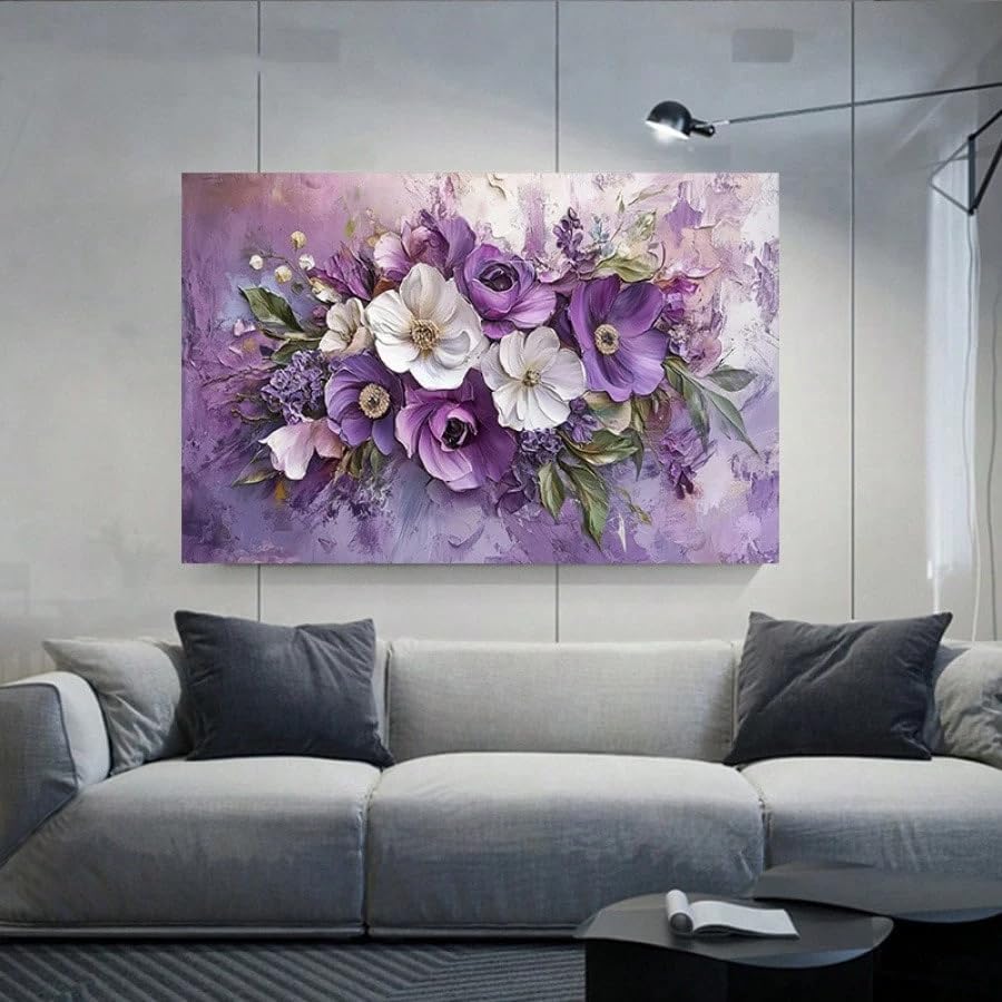 Tableau sur toile abstrait violet moderne 40x60cm sans cadre pour salon