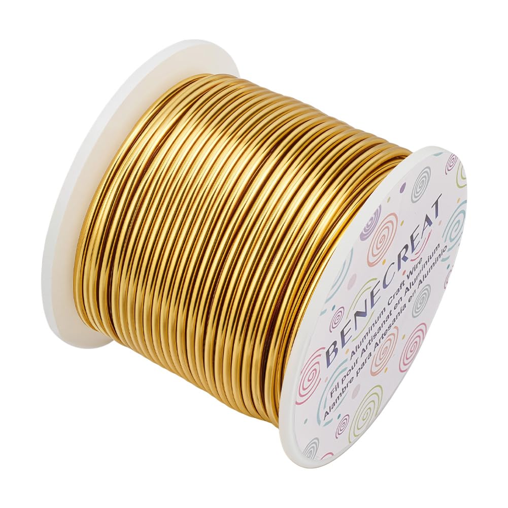 BENECREAT 12 17 18 Gauge Aluminum Wire (12 Gauge 100FT) Anodized Jewelry Craft Making Beading Wire Floral Gold Color Craft Wires for Air Plant