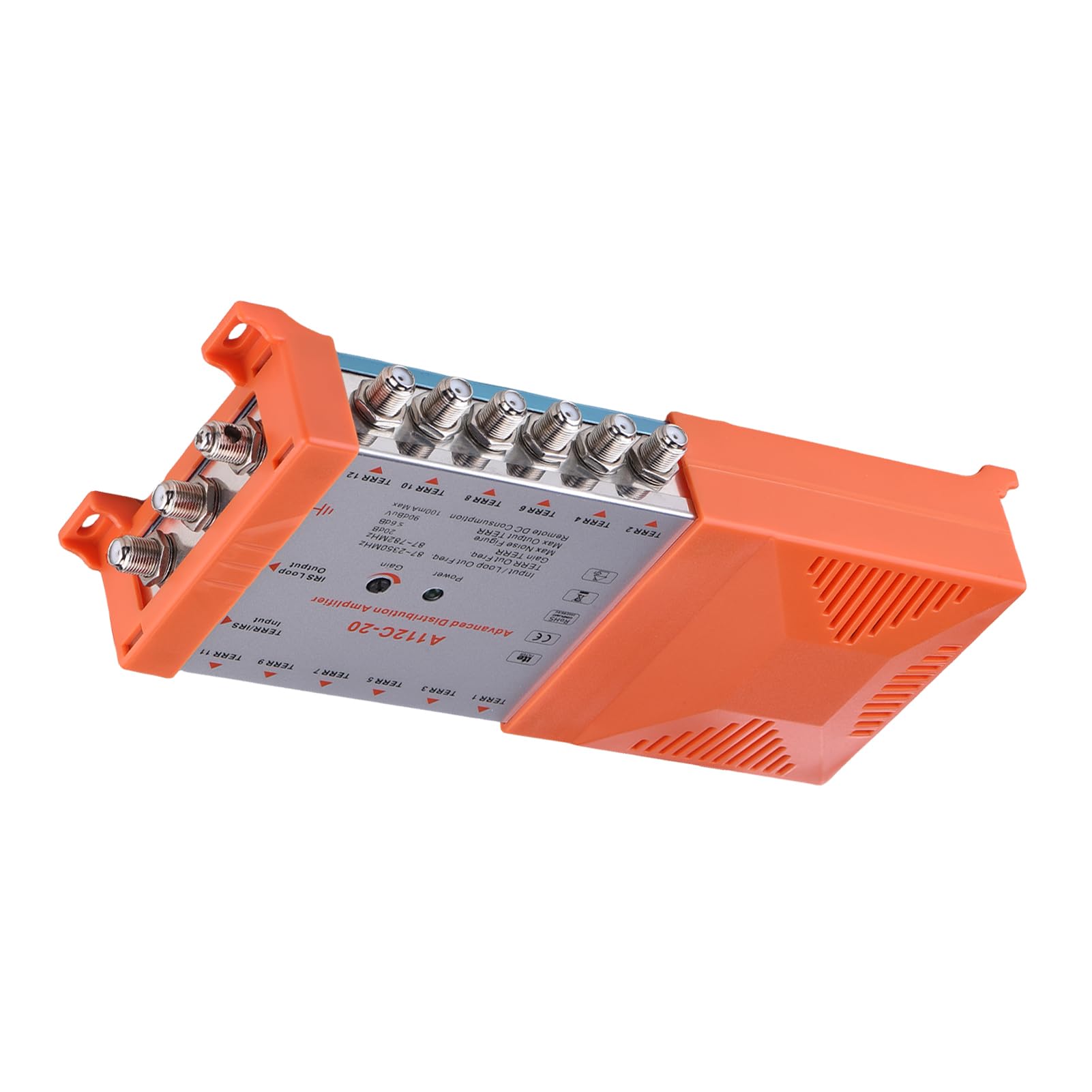 Walmeck Amplificatore di Distribuzione Compatibile IRS, Amplificatore a 12 Guadagna 20 Db per Segnali TV e Radio Deboli, a Basso Rumore, Filtro 4G, Montato a Parete, Loop-Through IRS (Plug 230V)