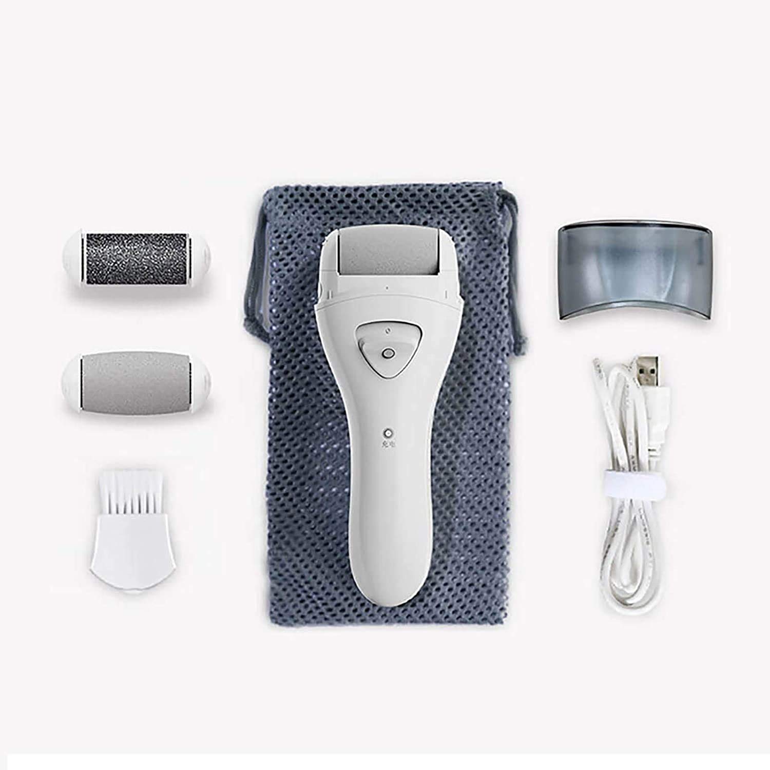 Removedor de Callos eléctricos Removedor de pie USB Herramientas de pedicura Recargables para Pieles muertas agrietadas secas en los Talones y pies, 3 Rodillos, con luz Auxiliar LED
