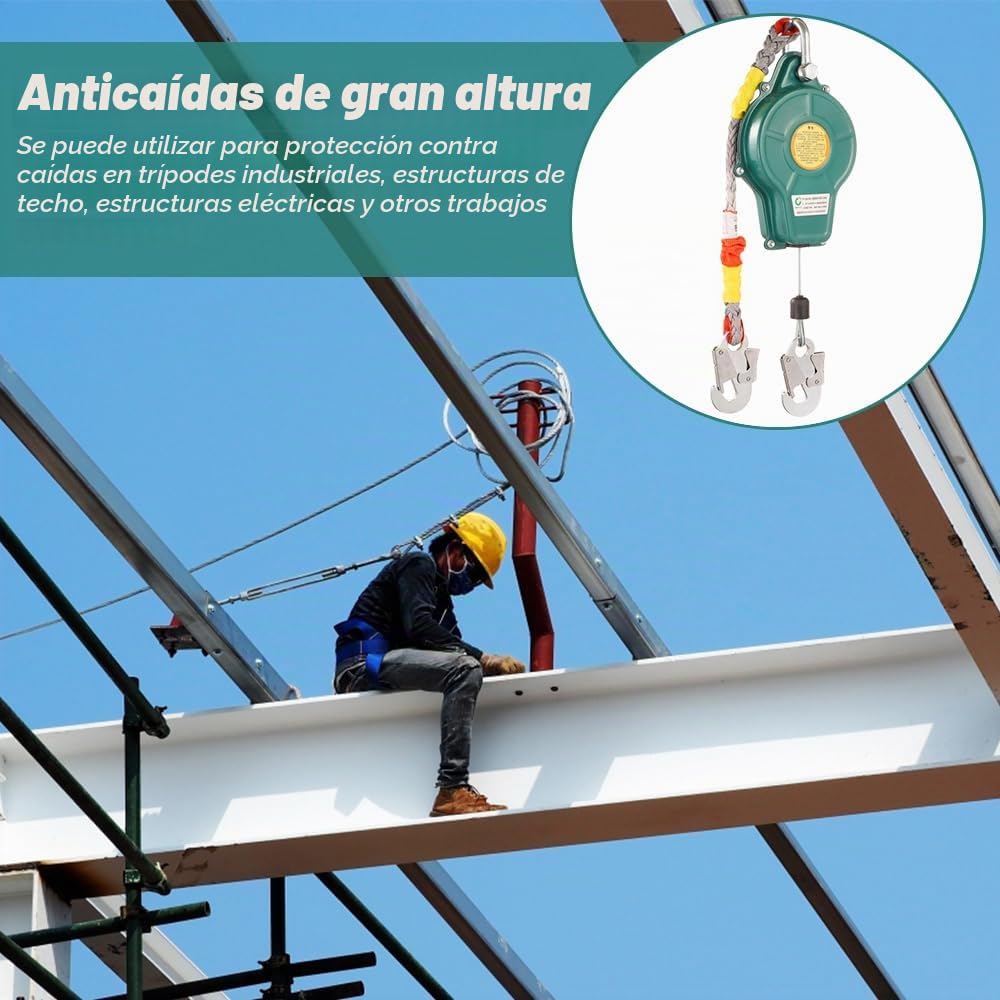 Dispositivo de seguridad de altura retráctil 10 m protección contra caídas carga máxima 150 kg